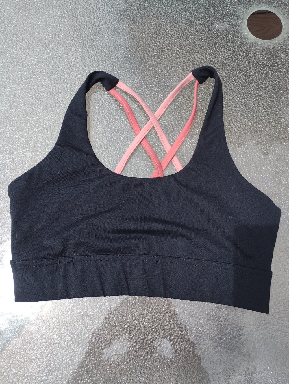 Edge Gym Black Sports Bra with Pink Crisscross Straps